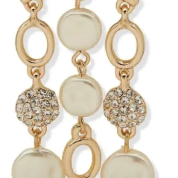 Anne Klein Gold Chandelier Earrings Pearl Crystal Stones NWT - Picture 2 of 2